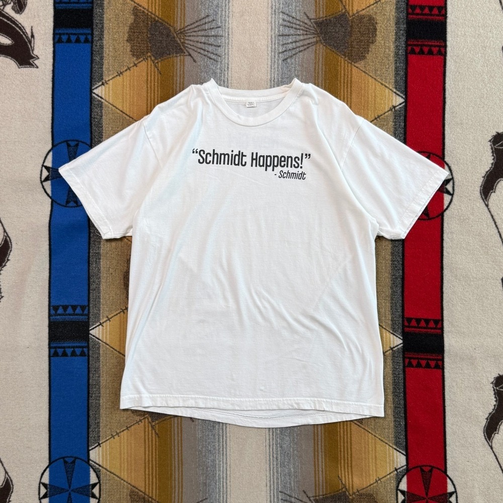 New Girl Schmidt Happens T-Shirt Mens Large White Fox TV Show Quote Tultex Tee